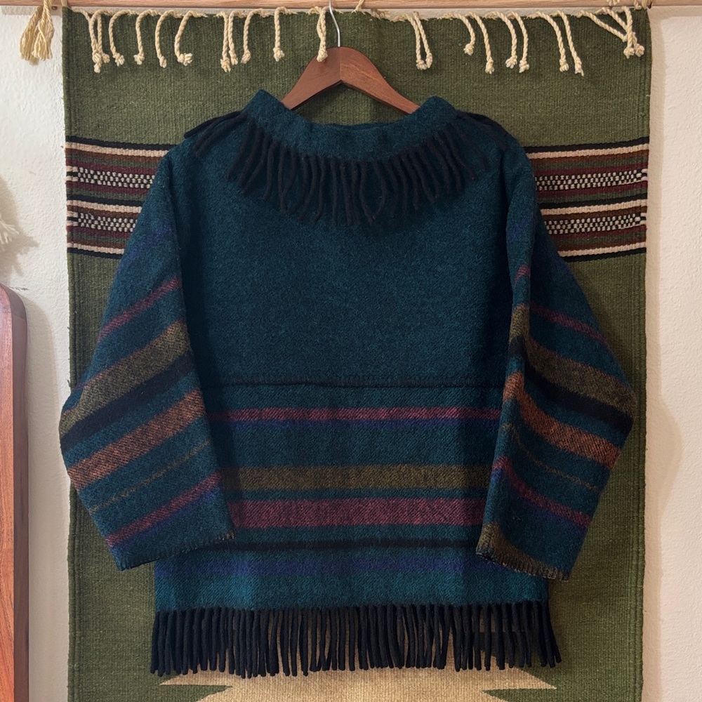 Lapp Lander style vintage fringe striped 100% wool sweater